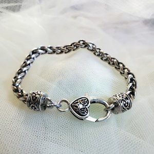 7.5" Antiqued Silver Tone Wheat Chain Bracelet with Heart Shaped Lobster…